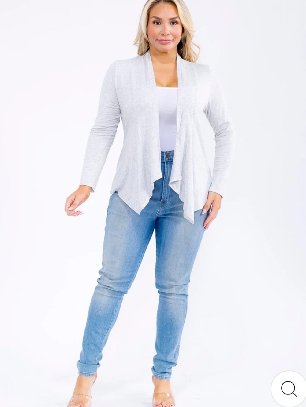 Light Gray Plus Size Open-Front Draped Women's Cardigan Sweater